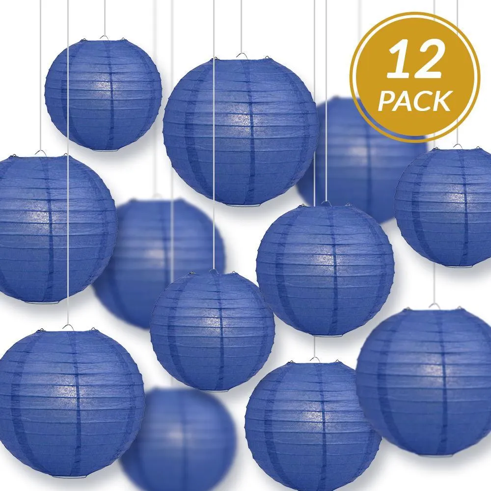 12-PC Dark Blue Paper Lantern Chinese Hanging Wedding & Party Assorted Decoration Set, 12/10/8-Inch