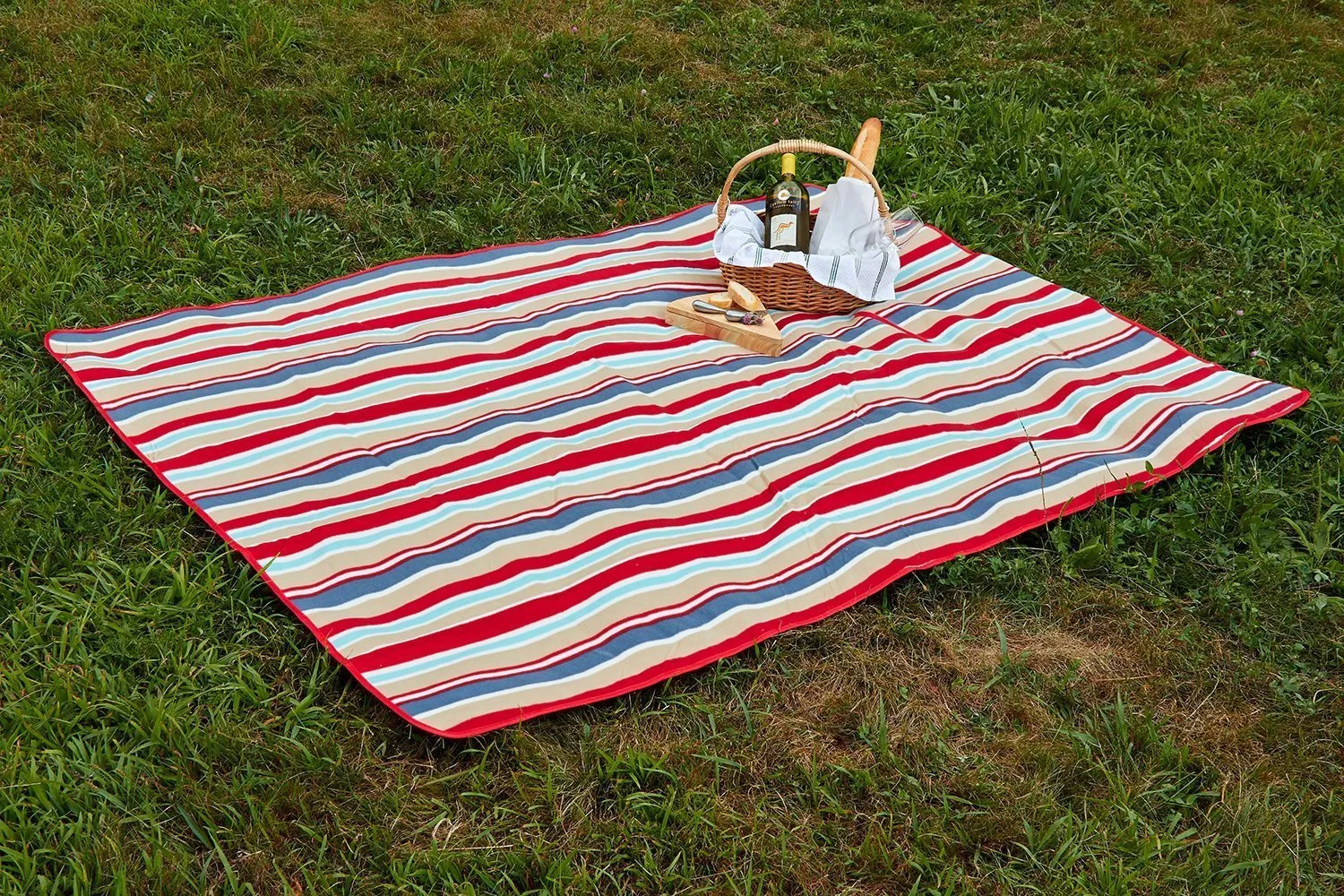 Clara Clark 58&quot; x 78&quot; Camping Beach Picnic Outdoor Blanket, X-Large, Red/Blue/Beige