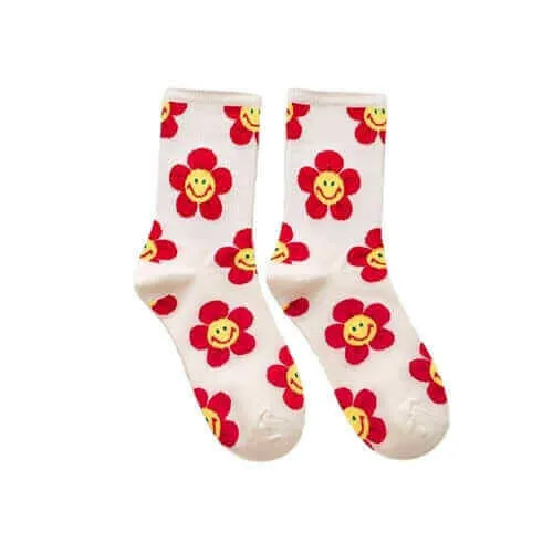 Groovy Flower Happy Face Socks (6 Color Options) | '70s '80s '90s