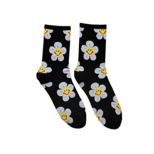 Groovy Flower Happy Face Socks (6 Color Options) | '70s '80s '90s