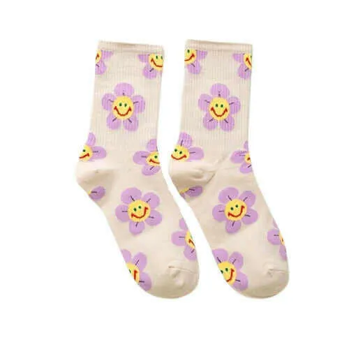 Groovy Flower Happy Face Socks (6 Color Options) | '70s '80s '90s