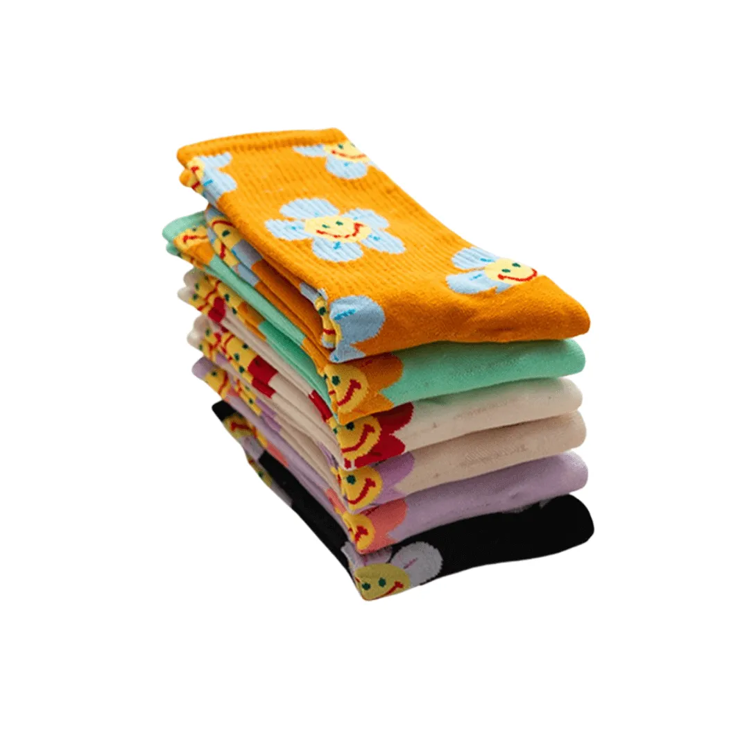 Groovy Flower Happy Face Socks (6 Color Options) | '70s '80s '90s