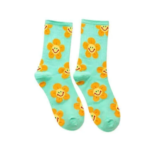 Groovy Flower Happy Face Socks (6 Color Options) | '70s '80s '90s