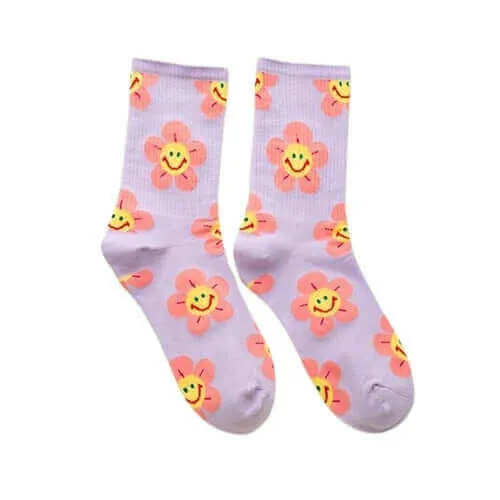Groovy Flower Happy Face Socks (6 Color Options) | '70s '80s '90s