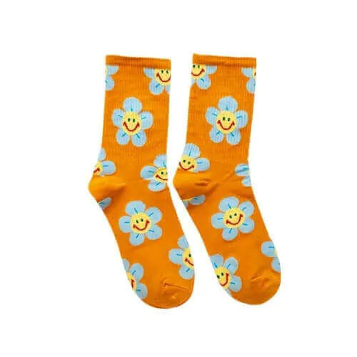Groovy Flower Happy Face Socks (6 Color Options) | '70s '80s '90s