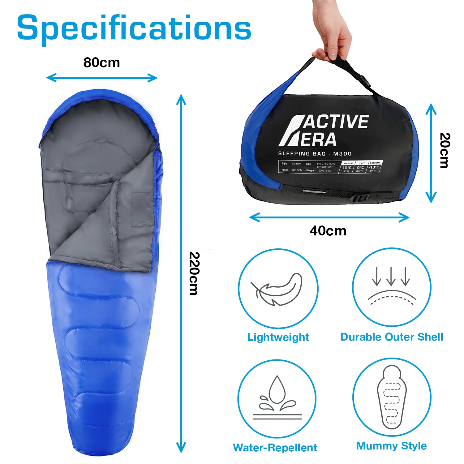 Professional 3-4 Season Mummy Sleeping Bag (300 GSM)